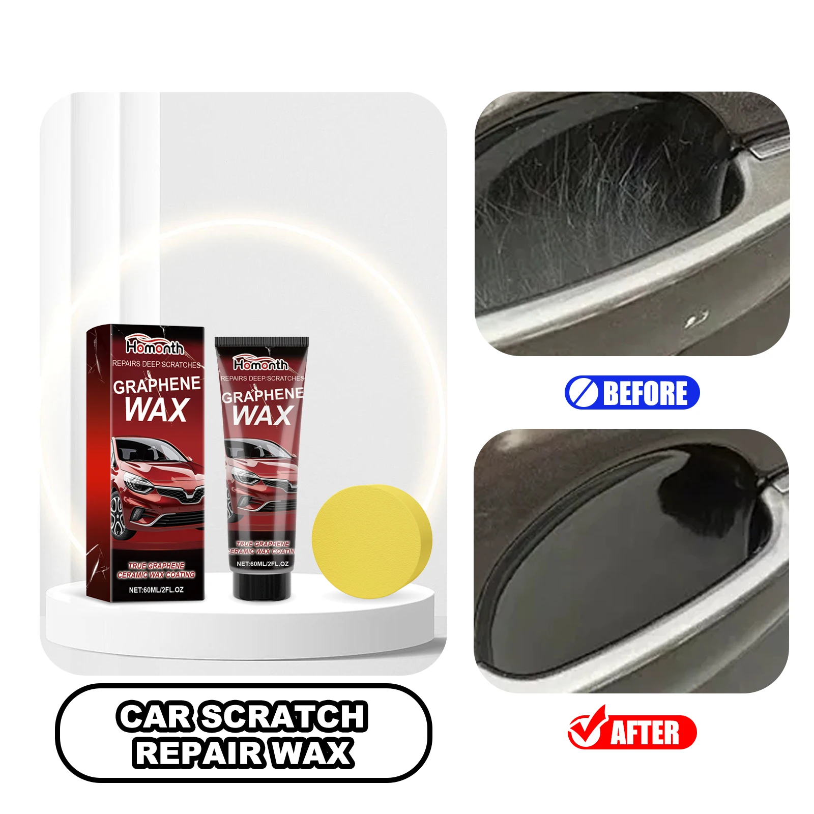 HOMONTH Auto Kratzer Entferner 60g Autolack Pflege Werkzeuge Kratzer Reparatur Automobil Körper Polieren Schleifen Verbindung Graphene Wachs Image