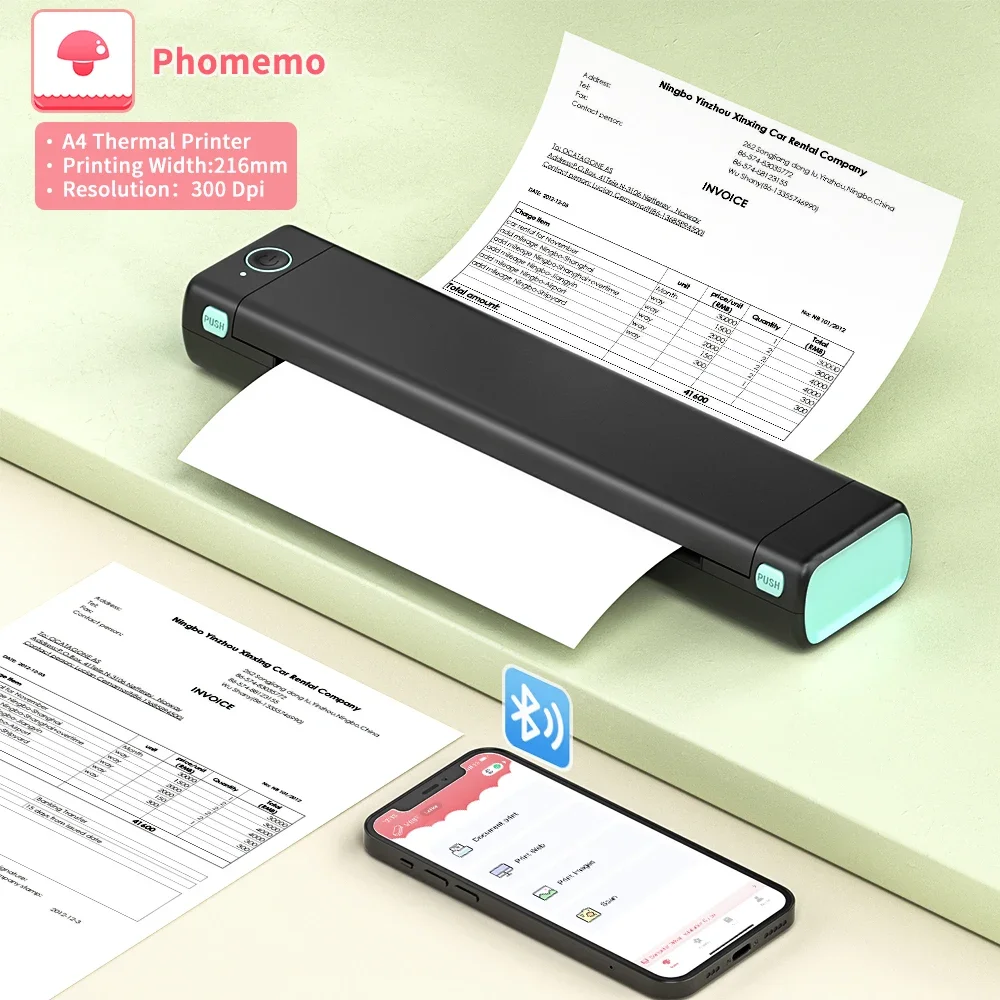 Phomemo M08F A4-Papierdrucker, tragbarer Thermodrucker, Tattoo-Drucker, Bluetooth-Drucker, kompatibel mit Telefon und Laptop für Büro Image