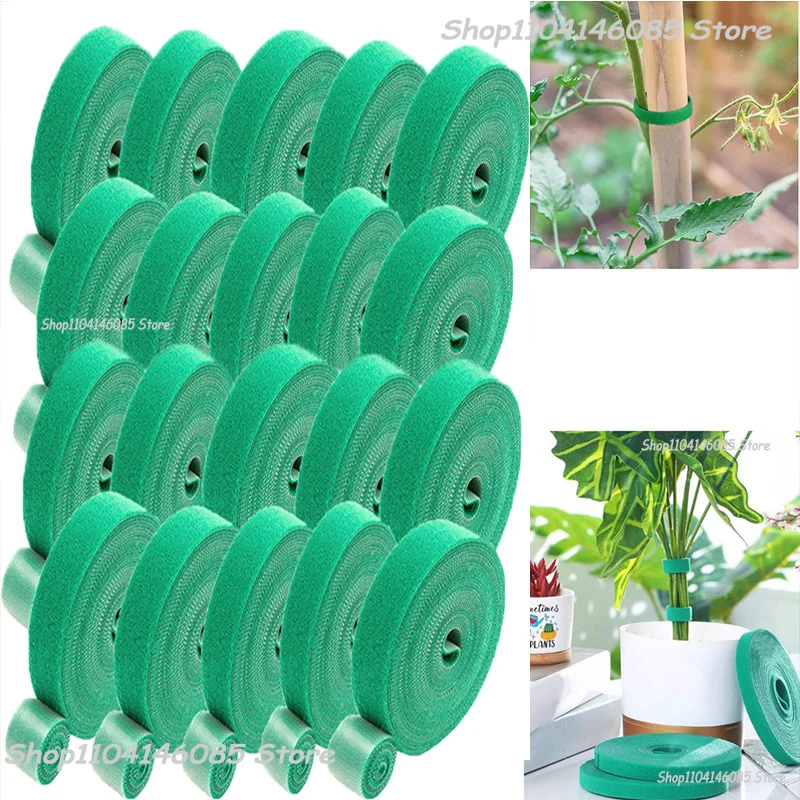 Selbstklebender Nylon-Kabelbinder für Pflanzen, grün, verstellbare Pflanzen, Hakenschlaufenunterstützung, Gartenschnur, Verband, wiederverwendbare Verschluss-Klebebandstreifen Image