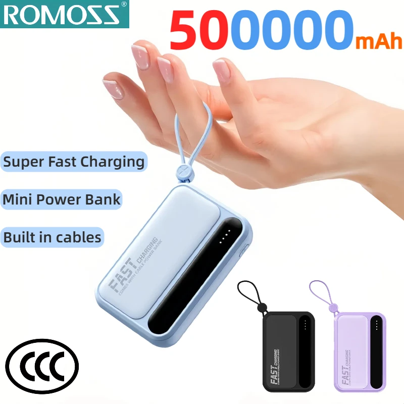 ROMOSS 4 In1 Power Bank 500000 mAh Große Kapazität Eingebaute Kabel Intelligente Digitalanzeige Licht Tragbarer Akku für iPhone Image