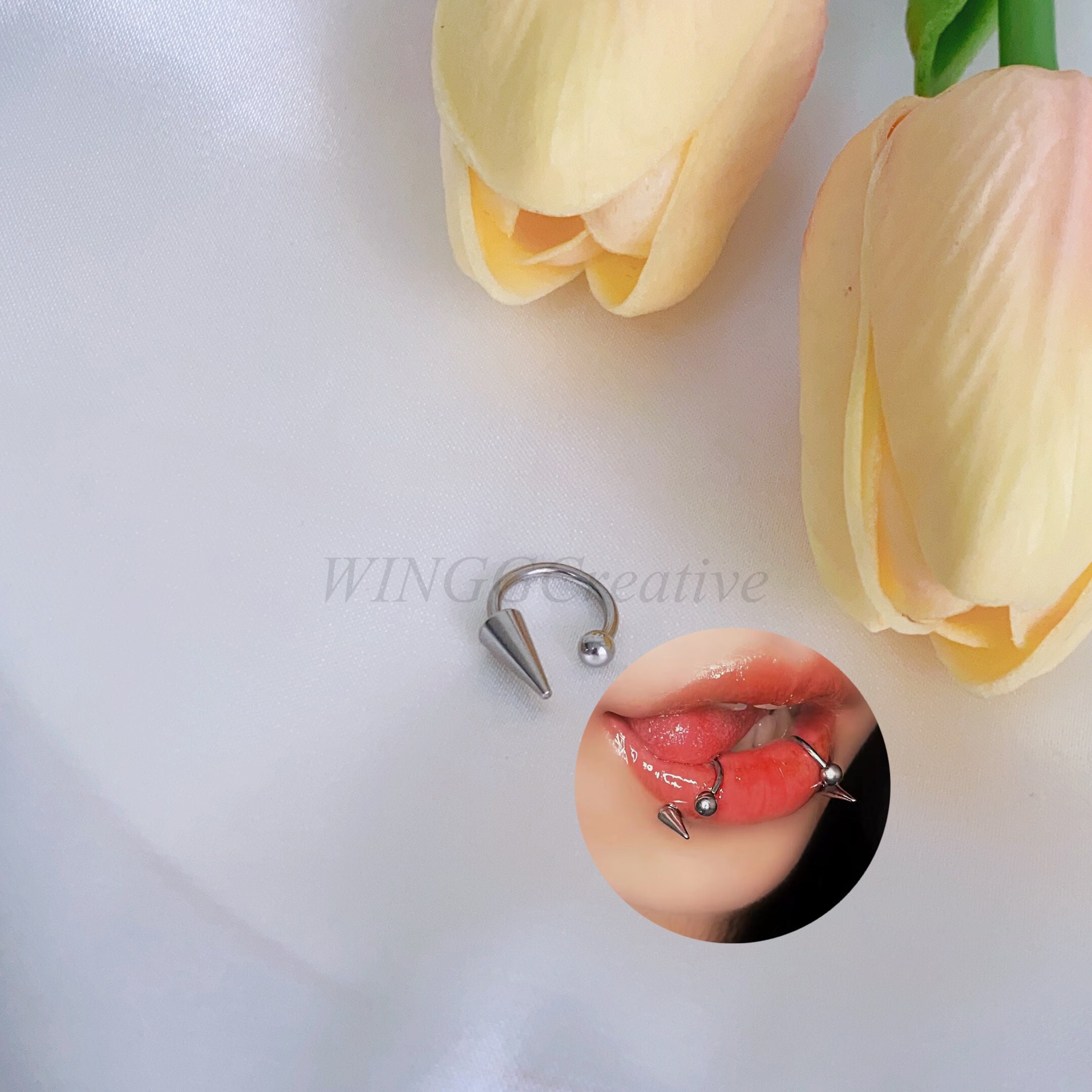 Piercing per labbro a forma di diavolo, piercing punk, piercing per lingua con rivetto, piercing per il corpo, piercing per labbro a forma di diavolo,
