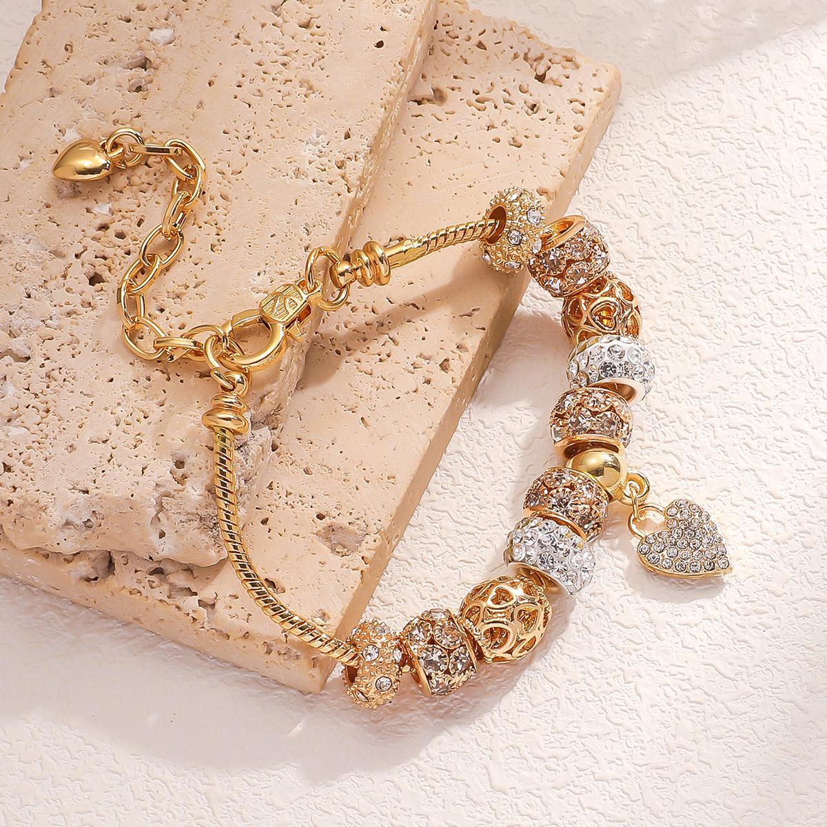 Braccialetti con ciondoli splendenti, braccialetti Pandora con ciondoli placcati in oro 18k, perline di gemme smaltate, bracciale pendente a forma di