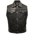 Skintan Mens Real Genuine Leather Full Grain Cowhide Plain Motorcycle Biker Gilet Waistcoat Cut Off Classic Custom Cruiser Motorbike Shirt Collar Jacket Cutt Vest in Black Size XL 44 Extra Large