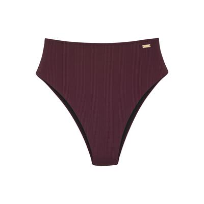 Highwaist-Bikini-Hose COPENHAGEN STUDIOS "Nela", Damen, Gr. 40, N-Gr, rot (weinrot), Rippware, Recycling-Polyamid, unifarben, strukturiert, Badehosen, mit höherem Beinausschnitt Image