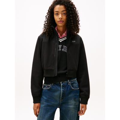 Sweatjacke TOMMY JEANS "TJW FABRIC MIX FLEECE ZIP THRU", Damen, Gr. L (40), schwarz, Fleece, Sweatware, Obermaterial: 100% Polyester, unifarben, casual, Langarm, Sweatjacken, aus weicher Fleece Qualität Image