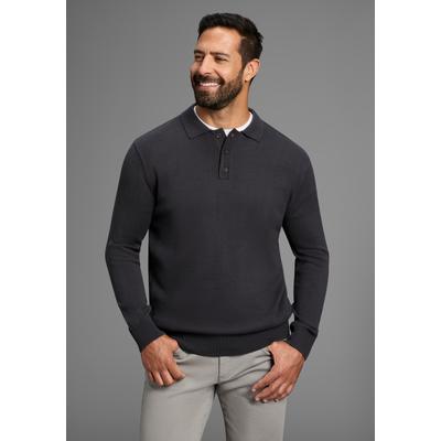 Polokragenpullover MAN'S WORLD "Neue Kollektion ", Herren, Gr. XL (56/58), grau (anthrazit meliert), Feinstrick, Obermaterial: 70% Polyacryl, 30% Baumwolle, unifarben, Basic, regular fit, Langarm Rippbündchen, Pullover, mit Knopfleiste Image