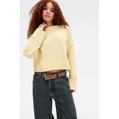 BDG Overlocked Crew Jumper - Lemon XS at Urban Outfitters