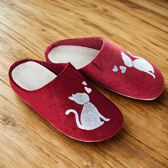 Filz-Pantoffel "Katze" bordeaux Image