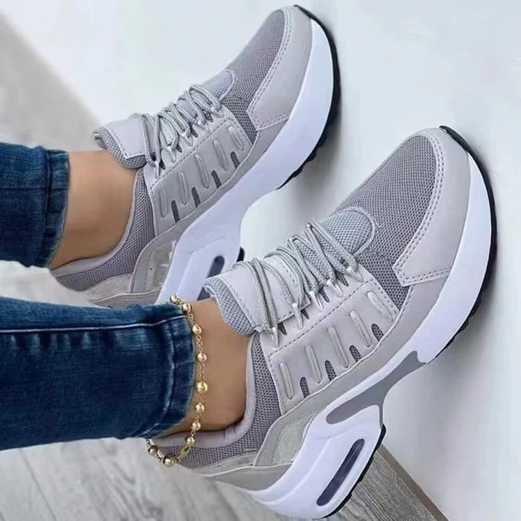 2025 neue Damen-Turnschuhe mit Schnürung, Keilabsatz, vulkanisierte Schuhe, dicke Sohle, Luftpolster-Freizeitschuhe, große Größe 43, Damenschuhe Image
