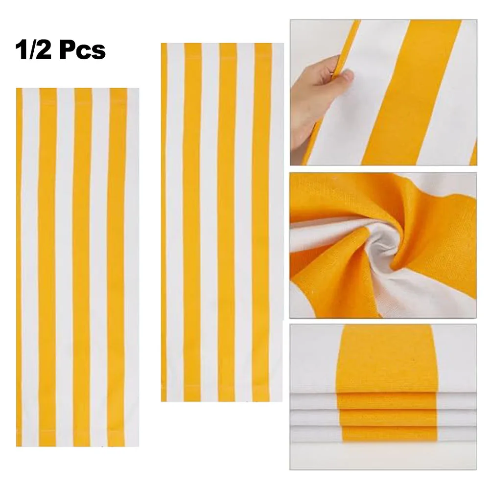 Strandliege Ersatz Stuhlbezug Stoff Polyester Tuch Stoff 120x45 cm Gelb & Weiß Sommer für Sonnenliegen im Freien Image