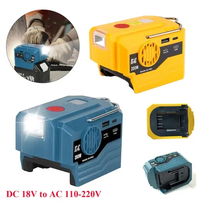 200W Power Inverter for Makita&Dewalt 18V Battery AC 220V Portable Power Supply with AC Outlet,USB&Type-C Ports & LED Light