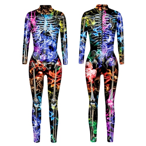 Gemusterte Zentai-Anzüge Cosplay Kostüm Bodysuit Drucken Karnevalskostüm Ganzkörperanzug Herren Damen Jungen Sexy Kostüm Halloween 3D Skelett Kostüm für Leistung Party Maskerade Kinder Erwachsene