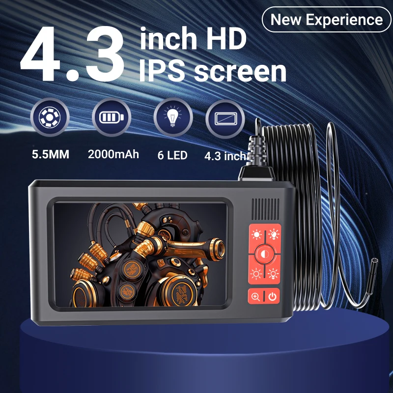 Industrielle Endoskop-Inspektionskamera, 4,3 Zoll IPS-Handheld-Endoskop-Kanalkamera, IP67, wasserdichte Schlangenkamera mit 6 LED-Leuchten Image