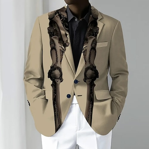 Herren Blazer Outdoor Street Casual Casual Täglich Britisch Alle Jahreszeiten 100% Polyester Skelett 3D Druck Knöpfe Thermisch Warm Bequem Einfacher Blazer Weiß Braun Image
