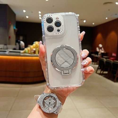 Handy Hülle Handyhüllen Für 16 15 14 Pro Max Plus 16e 13 Pro Max Rückseite Spiegel Ständer Stoßfest Retro TPU PC Image