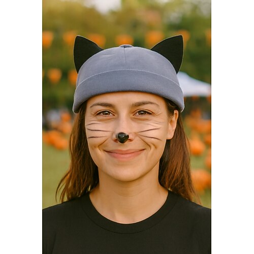Damen-Halloween-Katzenohrenhut – süße Cosplay-Kostümkappe mit verstellbarem Riemen, weiches Katzenohren-Design aus Stoff für Partys, Festivals und Verkleidungen Image