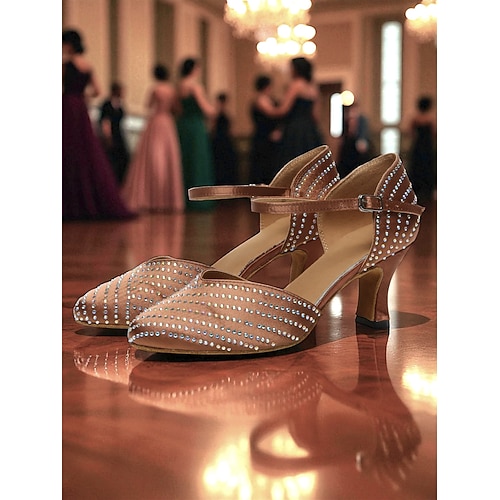 Damen-Ballsaal-Tanzschuhe mit Strasssteinen – professionelle lateinamerikanische Salsa-Tango-Tanzschuhe mit Knöchelriemen, elegante Partyschuhe im Gatsby-Stil für Damen Image
