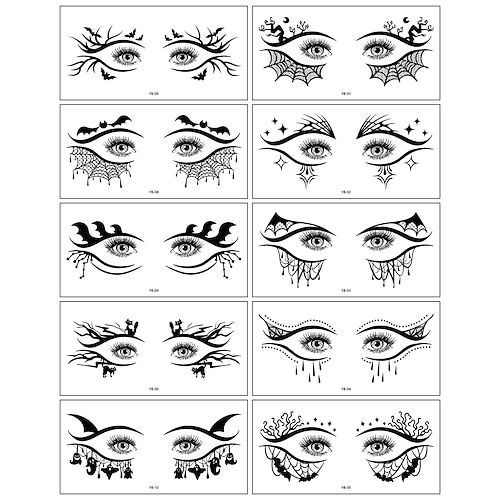 Halloween-Augen-Make-up-Tattoos – 10 hochwertige temporäre Gesichtstattoos für Partys Weihnachtsdekorationen Image