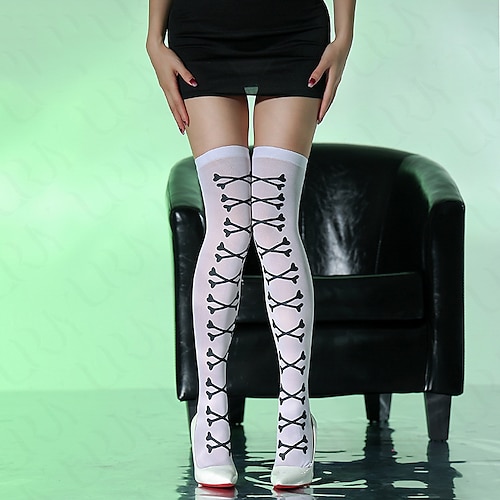 Totenkopf Blut Socken Oberschenkelhohe Strümpfe Horror Gruseliges Kostüm Erwachsene Damen Halloween Karneval Party Leistung Einfache Halloween-Kostüme Verkleiden Image