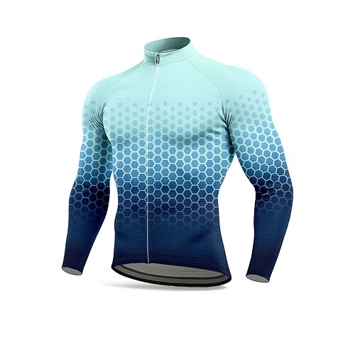 Herren Oberteile Radtrikot Grafik Geometrisch Farbverlauf Langarm Fahhrad Jacke Trikot Oberteil mit 3 Gesäßtaschen Sonne Sonnenschutz Schnelltrocknend Reflektierende Streifen Sport Blau Bekleidung
