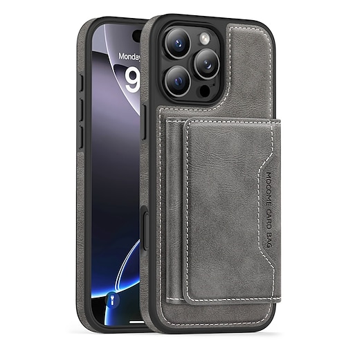 Handy Hülle Handyhüllen Für iPhone 17 Pro Max 17 Air 16 15 14 Pro Max Plus 16e 13 Pro Max Rückseite Magnetisch Kartenfach Stoßfest Retro TPU PU-Leder Image