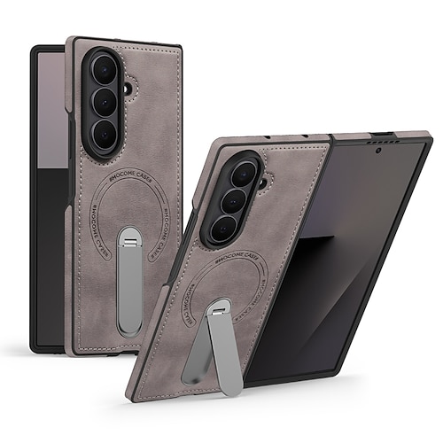 Handy Hülle Handyhüllen Für Samsung Galaxy Z Fold 7 Z Fold 6 Z Fold 5 Z Fold 4 Rückseite Unterstützt kabelloses Laden Ständer Stoßfest Retro TPU PU-Leder Image