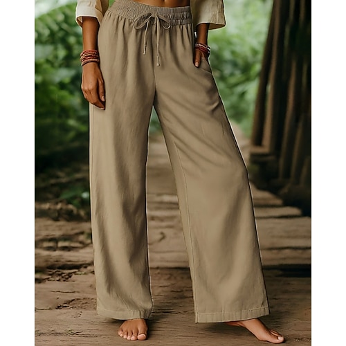 Damen Stoffhosen Abgeschnittene Hose Streetwear Lässig Knöchellang Hohe Taille Einfach Kordelzug Bequem Straße Ferien Alltagskleidung Schwarz Weiß Knackmandel Khaki Herbst Normale Passform