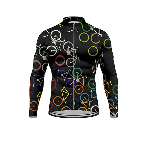 Herren Oberteile Radtrikot Grafik Geometrisch Fahhrad Langarm Fahhrad Trikot Oberteil mit 3 Gesäßtaschen Sonne Sonnenschutz Schnelltrocknend Reflektierende Streifen Sport Schwarz Bekleidung