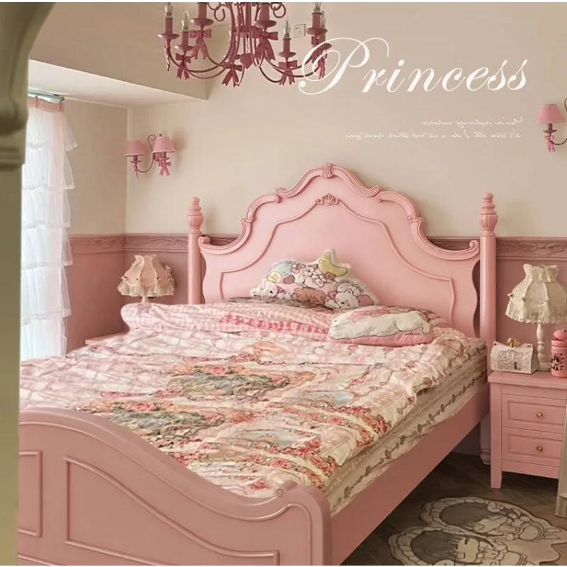 Massivholzbett rosa Mädchen Prinzessin Bett Mädchen 1,2 Meter 1,5 kleine Wohnung Schlafzimmer amerikanisch europäisch Französisch 1,35 Meter Image