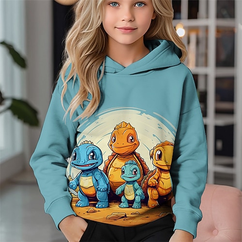 Mädchen 3D Cartoon Dinosaurier Kapuzensweatshirt Langarm Frühling Herbst Mode Streetwear Kinder 4-12 Jahre Mit Kapuze Outdoor Lässig Täglich Normale Passform Image