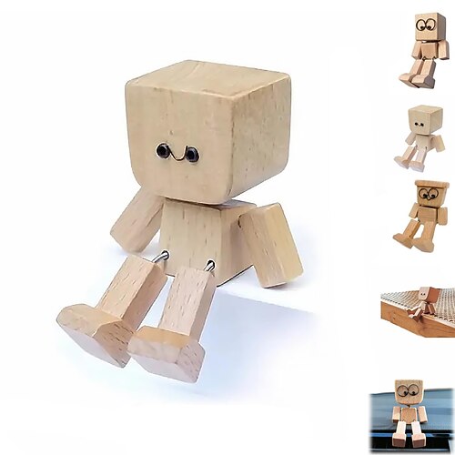 Schüttelnde Holzmannfigur, bezaubernde kleine Holzfigur, die schwankt, handgefertigte, schüttelnde Füße, Holz-Armaturenbrett-Dekorationen für Autos, kreative Holz-Schreibtischdekoration Image