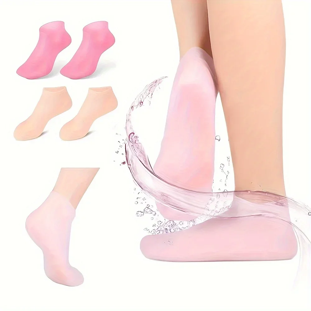 Feuchtigkeitsspendende Socken aus Silikongel, Fußpflegeschutz, verdickte, weiche Spa-Pediküre-Socken, Aloe-Socken für trockene, rissige Füße, Schwielen Image