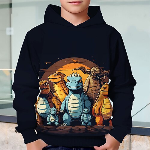 Jungen 3D Dinosaurier Kapuzensweatshirt Langarm Frühling Herbst Mode Streetwear Kinder 4-12 Jahre Mit Kapuze Outdoor Lässig Täglich Normale Passform
