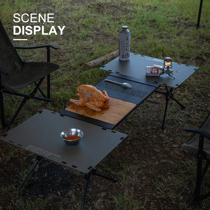 CAMPINGMOON CK-25F-1P Leichtes, tragbares Grillzubehör für den Außenbereich, langlebiges Metall, 1-teilige Einheit, runde Ecke, IGT-Tischplatte