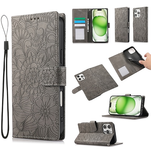 Handy Hülle Handyhüllen Für iPhone 17 Pro Max 17 Air 16 15 14 Pro Max Plus 13 12 11 Pro Max Rückseite Mit Ständer Mit Handgelenkschlaufe Kartenfach Retro TPU PU-Leder Image