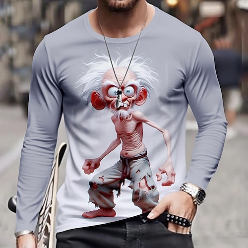 Herren Lustig Alter Mann T Shirt Langarm T-Shirt 3D-Druck Rundhalsausschnitt Hemd Mode Basic Straße Lässig Täglich Heather Grey Khaki Grau Sommer Frühling Bekleidung S M L XL XXL XXXL Image