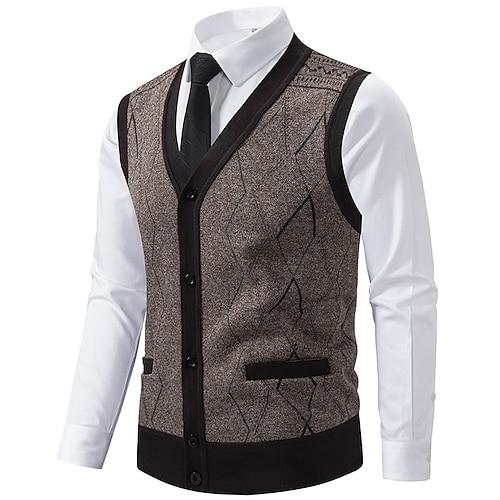 Herren Pullover Pullunder Kleid Pullover Strickjacke Strickpullover Gerippt Stricken Normale Oberteile Gestrickt Gerippt Geometrisch V Ausschnitt Mode Schals Geschäft Lässig Bekleidung Herbst Winter