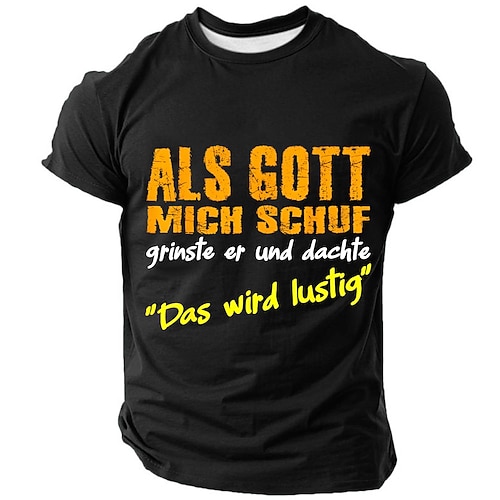 Grafik-Kurzarm-T-Shirt für Männer - Lustiges deutsches Sprichwort 'Als Gott mich schuf grinste er' Humor Lifestyle T-Shirt Image