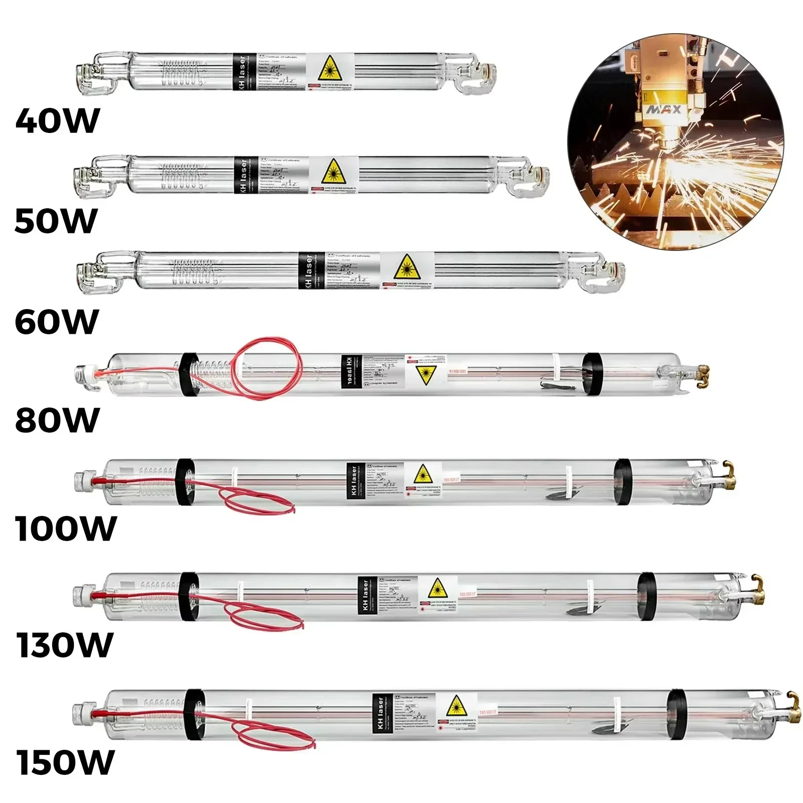VEVOR Laserröhre 40 W 50 W 60 W 80 W 100 W 130 W 150 W 700 mm bis 1830 mm Länge Glas 80 mm Durchmesser Lange Lebensdauer für Lasermaschine Image
