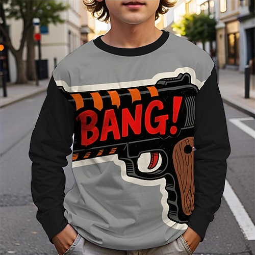 Halloween Jungen 3D Grafik T-Shirt Langarm Frühling Herbst Mode Basic Kinder 4-12 Jahre Rundhalsausschnitt Outdoor Lässig Täglich Normale Passform Image