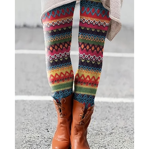 Damen Hosen Hose Leggings Gemütliche Leggings Streetwear Lässig Volle Länge Hohe Taille Linien / Wellen Elastischer Bund Druck Atmungsaktivität Bequem Dehnbar Urlaub Straße Alltagskleidung Regenbogen Image