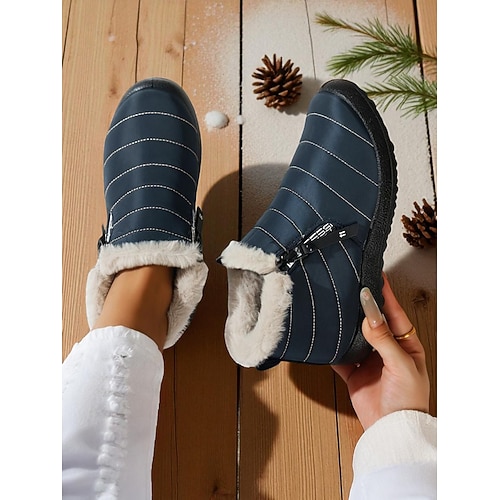 Burgunderrote wasserdichte Winterstiefeletten für Damen mit Kunstfellfutter – warme Schlupf-Schneeschuhe für kaltes Wetter und Outdoor-Aktivitäten Image