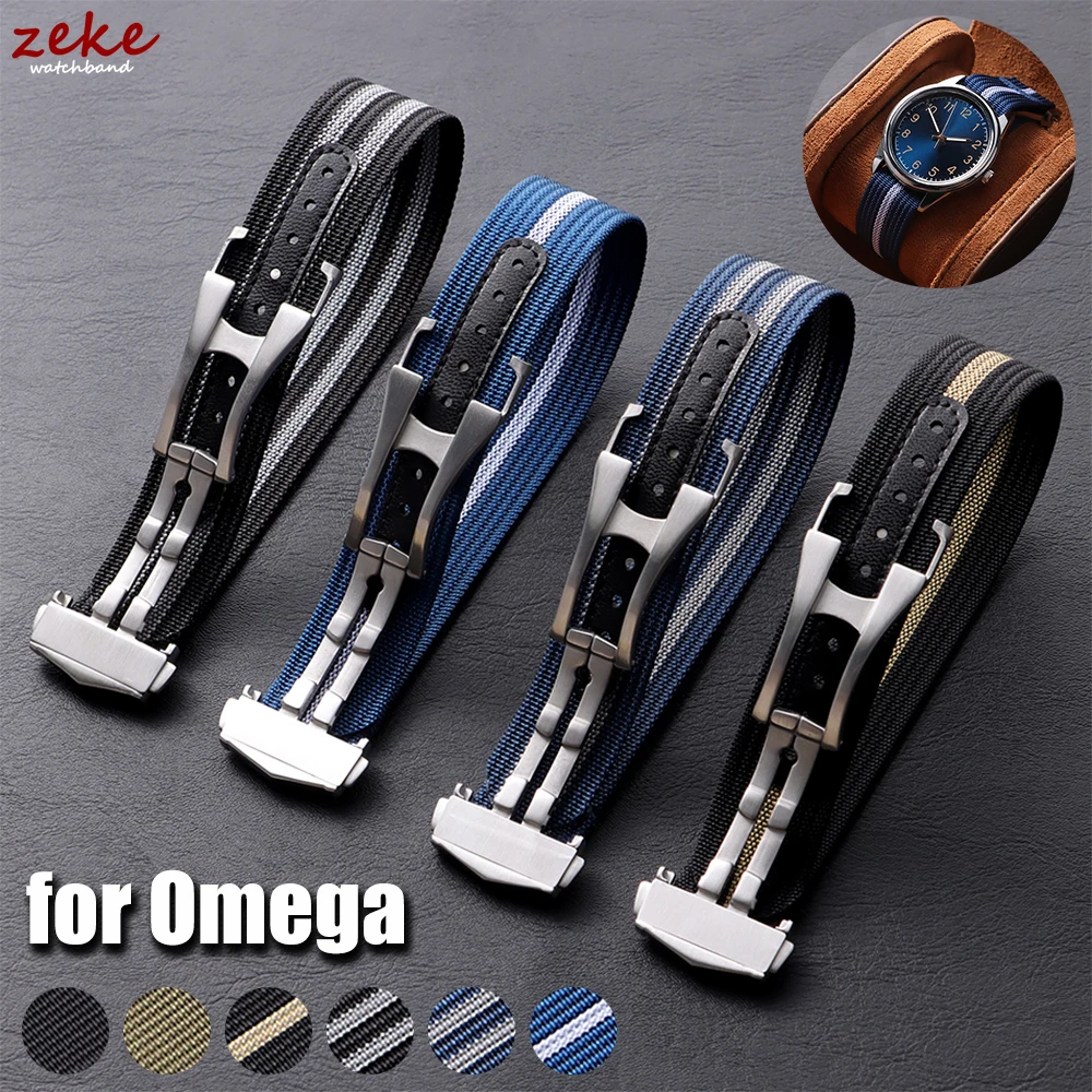 Geripptes Nylon-Uhrenarmband, 20 mm, für Omega-Taucheruhrenarmband, Faltschließe, Armbandschlaufe, militärisch, waschbar, Blet für Herren-Uhrenarmbänder Image