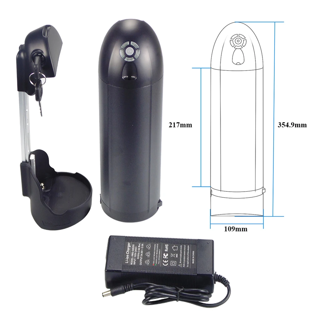 Flaschenakku Ebike 48 V 10,5 Ah 750 W Unterrohr-Elektrofahrradbatterie für 39 Stück 18650-Zellen Image