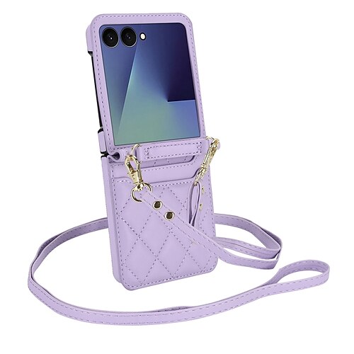 Handy Hülle Handyhüllen Für Samsung Galaxy Z Flip 7 Z Flip 6 Z Flip 5 Z Flip 4 Rückseite mit Trageriemen Kartenfach Stoßfest Retro TPU PU-Leder Image