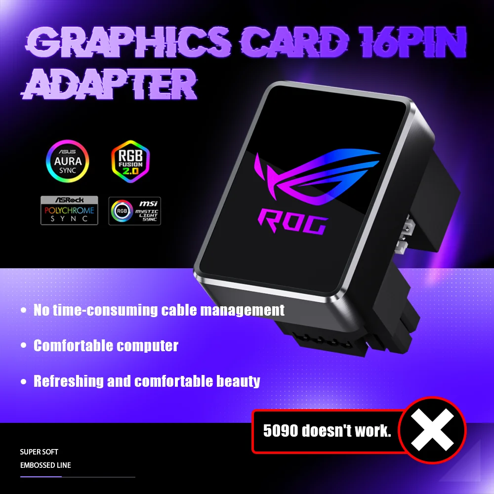 AIJS RTX4090/4080/4070 GPU 16PIN Netzteil, ARGB-SYNC 180 Grad Lenkungsstecker ATX3.1 Image