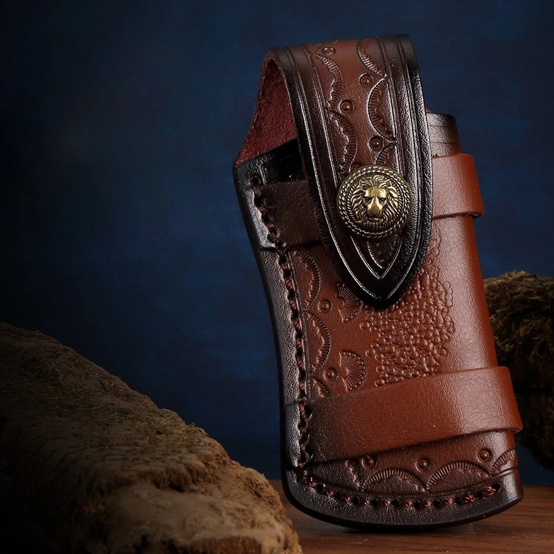 Meistverkaufte, pflanzlich gegerbte Ledertasche zum Schutz des Klappmessers beim Messer, bequem zum Tragen der Scheide für Messer Image