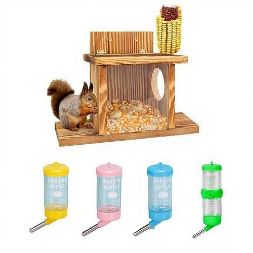 Eichhörnchen-Futterstation, an der Wand montierte, stabile Holzkonstruktion für den Hinterhof, feuchtigkeitsbeständige Futterbox aus Holz für den Außenbereich, für Garten, Baum