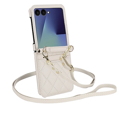 Handy Hülle Handyhüllen Für Samsung Galaxy Z Flip 7 Z Flip 6 Z Flip 5 Z Flip 4 Rückseite mit Trageriemen Kartenfach Stoßfest Retro TPU PU-Leder Image