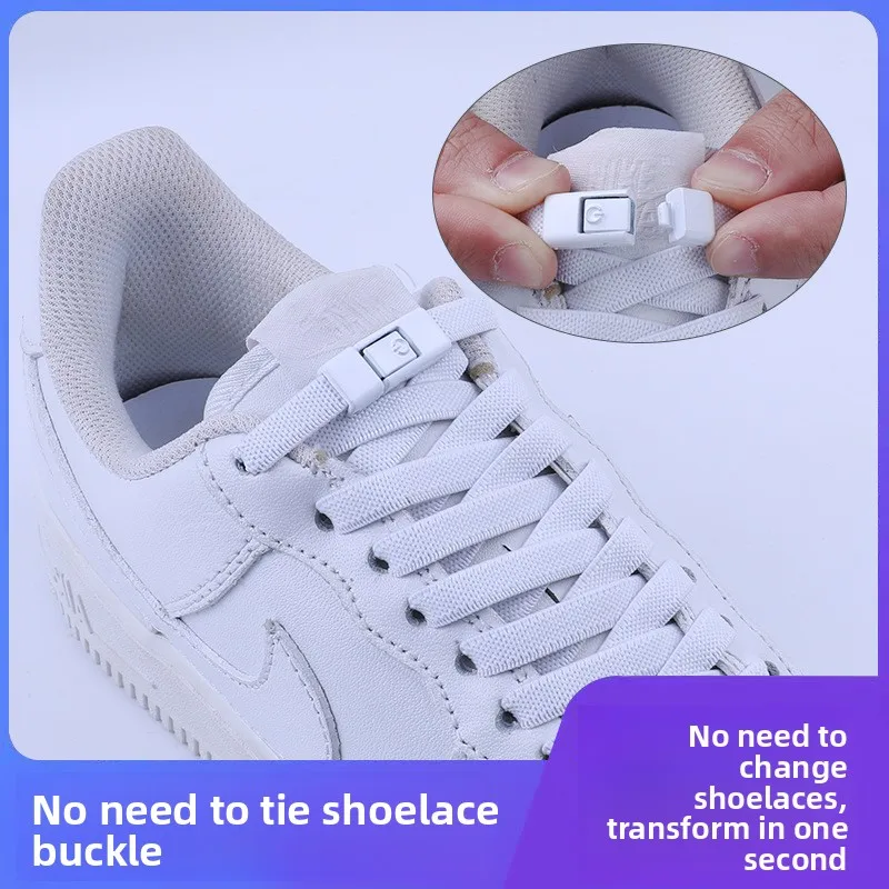 Lazy People Schnürsenkel ohne Schnappverschluss, weißes elastisches elastisches Seil, flach, Sport, Unisex, Kinder, bindenfreies Fixierungsartefakt Image